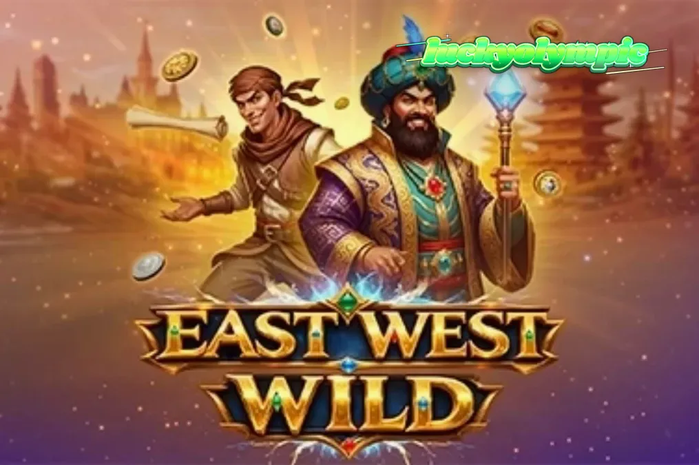 Simbol emas berkilauan di gulungan slot East West Wild, siap berubah menjadi Wild.